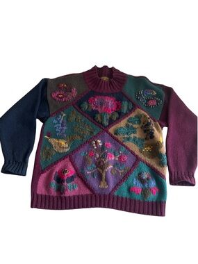 Vintage Eddie Bauer Sweater
Womens L Wool Floral
Patchwork Pullover 90s (248)